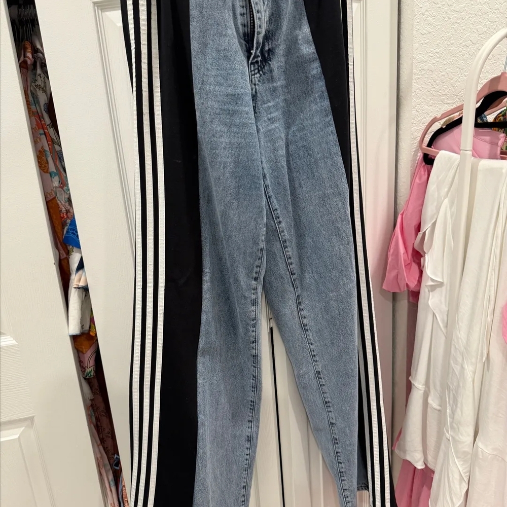 Stylish Blue Jeans with Black Side Stripes